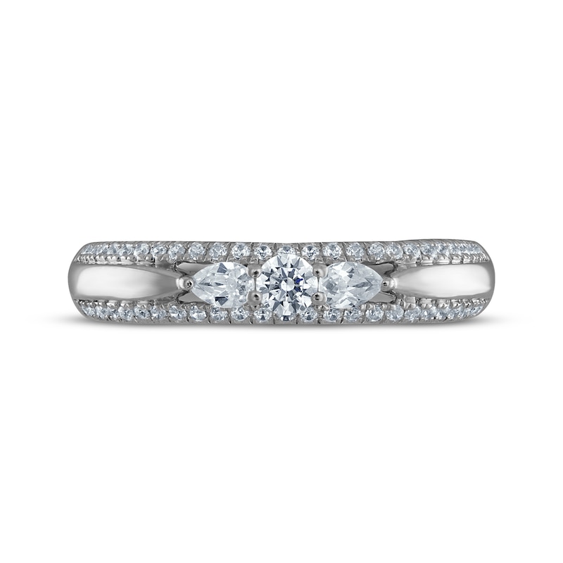 Main Image 3 of Pear-Shaped & Round-Cut Diamond Three-Stone Anniversary Ring 3/8 ct tw 10K White Gold