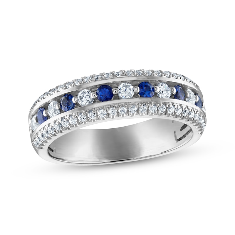 Blue Sapphire & Diamond Anniversary Ring 1/2 ct tw 14K White Gold | Kay