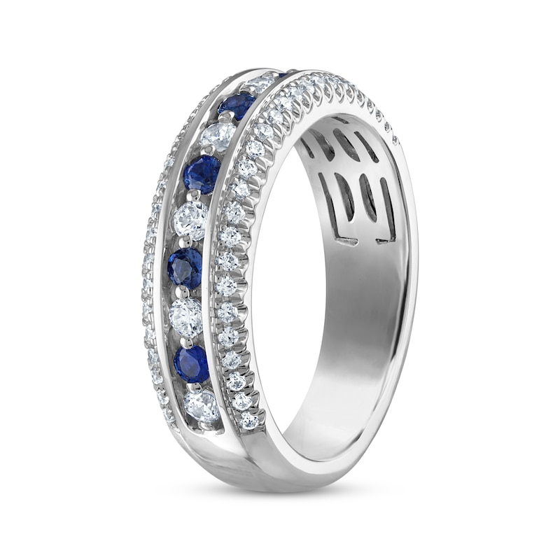 Blue Sapphire & Diamond Anniversary Ring 1/2 ct tw 14K White Gold | Kay