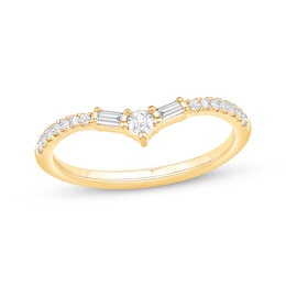 Now + Forever Baguette & Round-Cut Diamond Chevron Anniversary Ring 1/5 ct tw 10K Yellow Gold