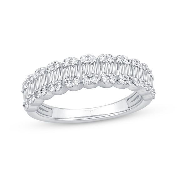 Baguette & Round-Cut Diamond Anniversary Ring 5/8 ct tw 14K White Gold