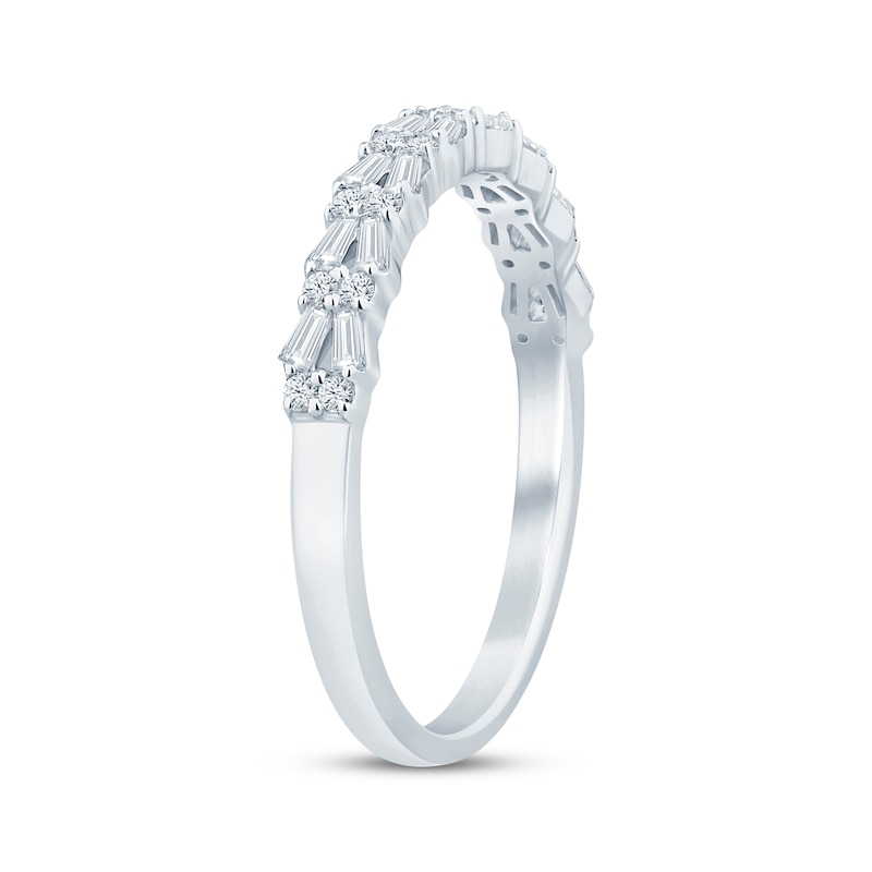 Baguette & Round-Cut Diamond Anniversary Ring 1/3 ct tw 10K White Gold