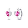 Thumbnail Image 1 of Pear-Shaped Pink Lab-Created Sapphire & White Lab-Created Sapphire Heart Hoop Earrings Sterling Silver