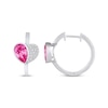 Thumbnail Image 3 of Pear-Shaped Pink Lab-Created Sapphire & White Lab-Created Sapphire Heart Hoop Earrings Sterling Silver