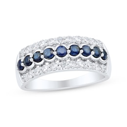 Blue Sapphire & Diamond Anniversary Ring 1/2 ct tw 10K White Gold