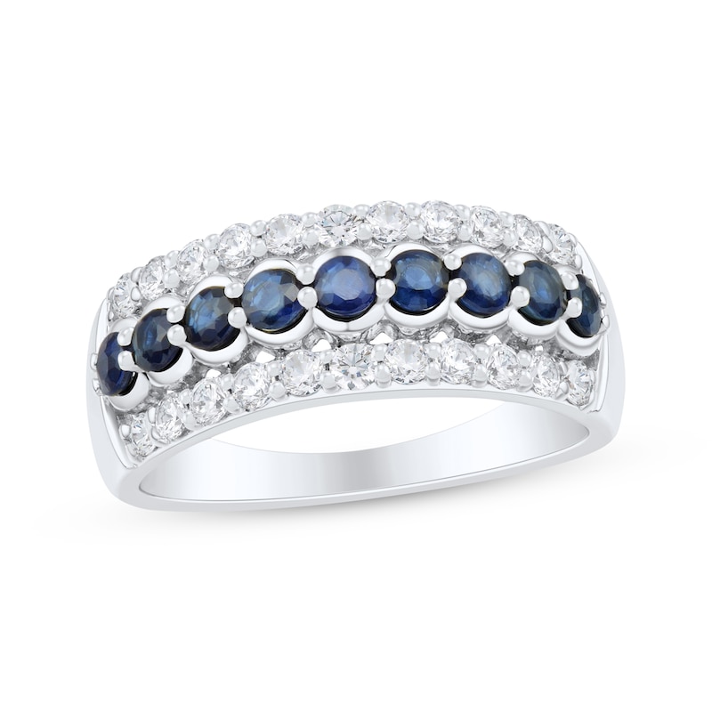 Main Image 1 of Blue Sapphire & Diamond Anniversary Ring 1/2 ct tw 10K White Gold