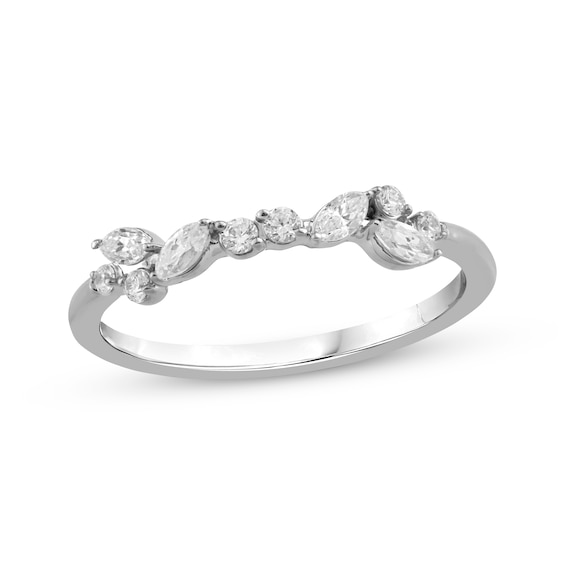 Marquise & Round-Cut Diamond Scatter Anniversary Ring 1/4 ct tw 10K White Gold