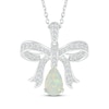 Thumbnail Image 0 of Pear-Shaped Lab-Created Opal & White Lab-Created Sapphire Bow Necklace Sterling Silver 18"