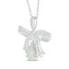 Thumbnail Image 1 of Pear-Shaped Lab-Created Opal & White Lab-Created Sapphire Bow Necklace Sterling Silver 18"