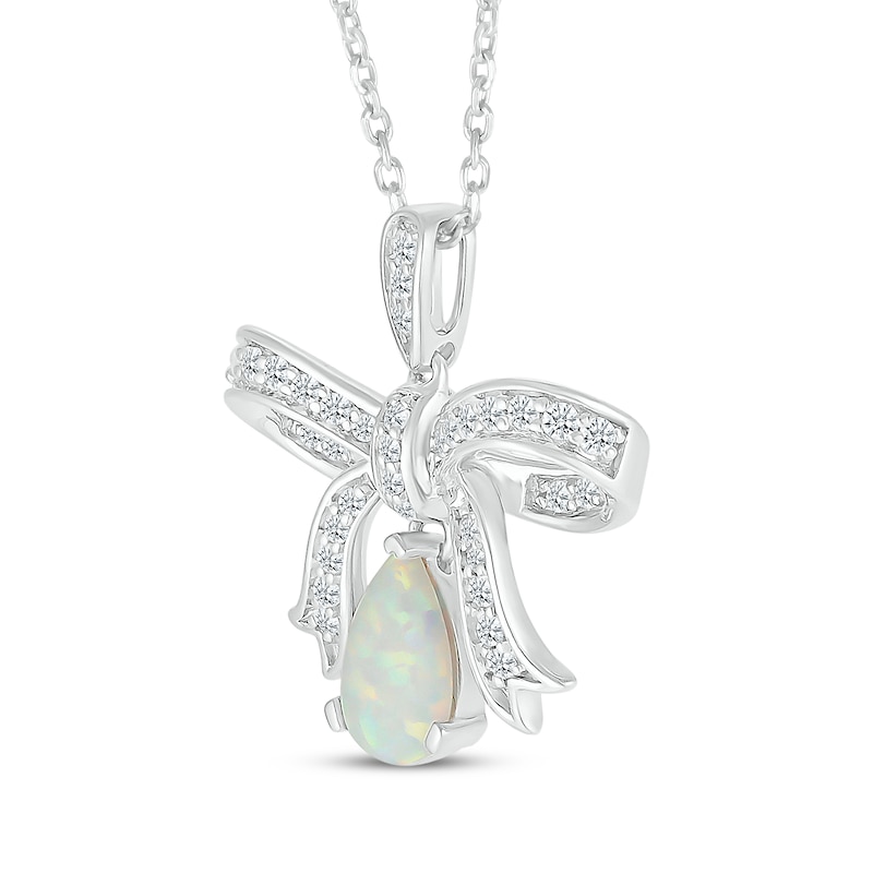 Pear-Shaped Lab-Created Opal & White Lab-Created Sapphire Bow Necklace Sterling Silver 18"