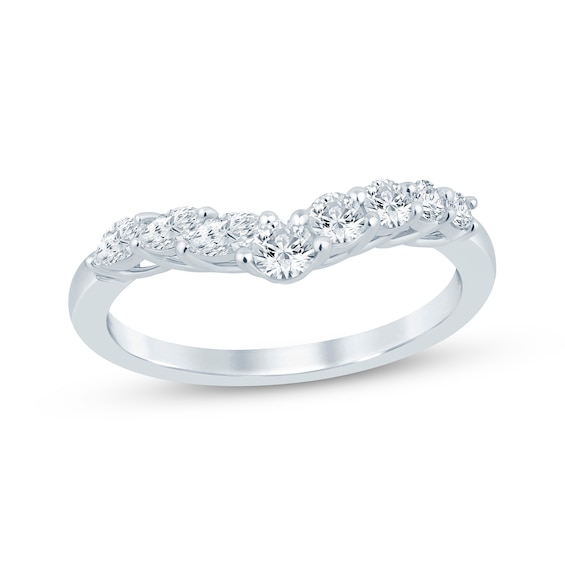 Marquise & Round-Cut Diamond Chevron Anniversary Ring 1/2 ct tw 14K White Gold