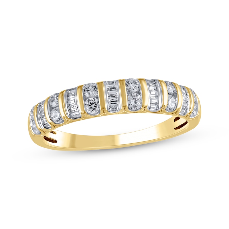 Main Image 1 of Baguette & Round-Cut Diamond Anniversary Ring 1/2 ct tw 14K Yellow Gold