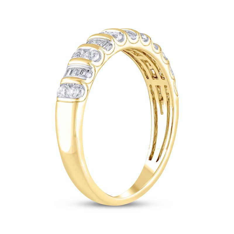 Main Image 2 of Baguette & Round-Cut Diamond Anniversary Ring 1/2 ct tw 14K Yellow Gold