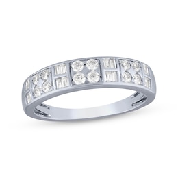 Baguette & Round-Cut Diamond Anniversary Ring 1/2 ct tw 14K White Gold