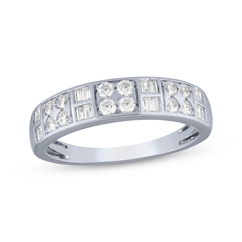 Main Image 1 of Baguette & Round-Cut Diamond Anniversary Ring 1/2 ct tw 14K White Gold