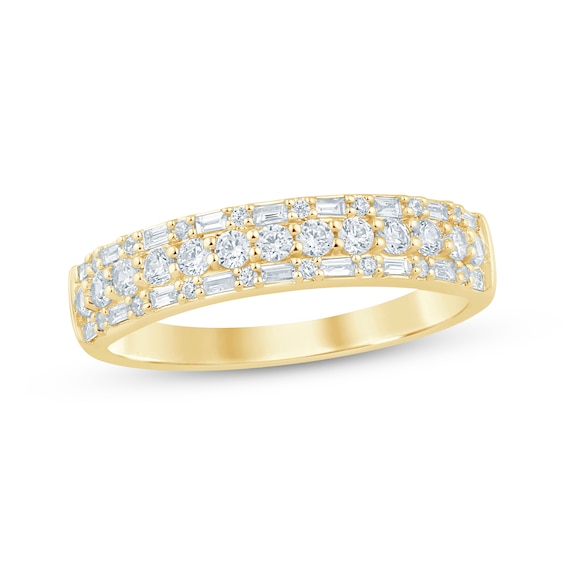 Baguette & Round-Cut Anniversary Ring 1/2 ct tw 14K Yellow Gold