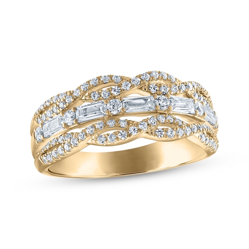 Main Image 1 of Baguette & Round-Cut Diamond Twist Anniversary Ring 3/4 ct tw 14K Yellow Gold