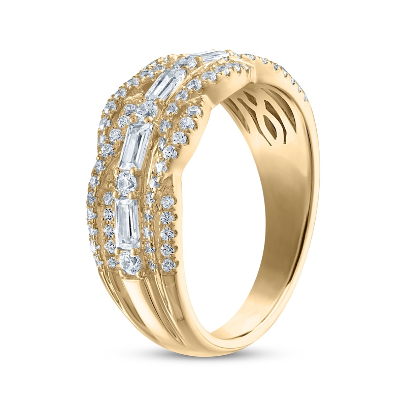 Main Image 2 of Baguette & Round-Cut Diamond Twist Anniversary Ring 3/4 ct tw 14K Yellow Gold