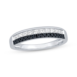 Princess-Cut White Diamond & Round-Cut Black Diamond Anniversary Ring 1/2 ct tw 14K White Gold