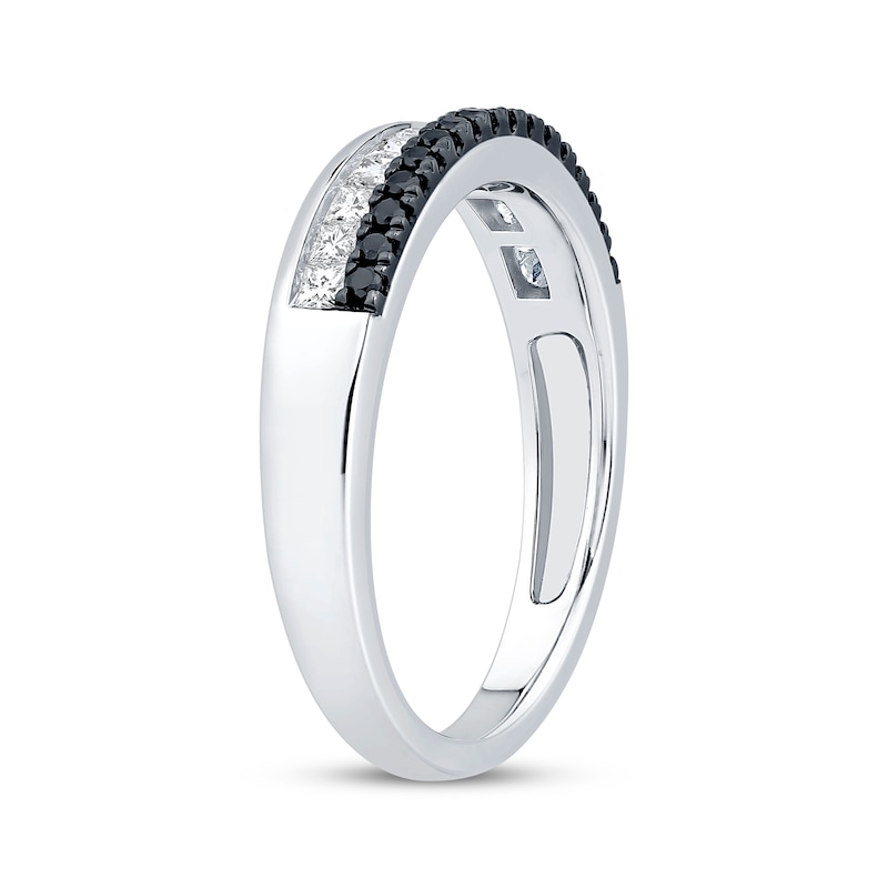 Main Image 2 of Princess-Cut White Diamond & Round-Cut Black Diamond Anniversary Ring 1/2 ct tw 14K White Gold