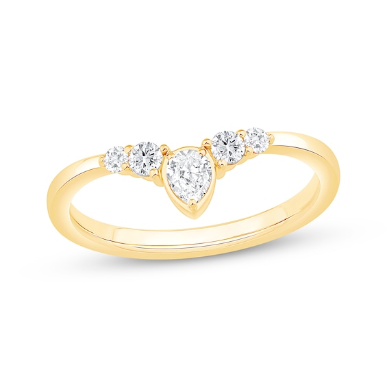 Pear-Shaped & Round-Cut Diamond Contour Band 1/4 ct tw 14K Yellow Gold