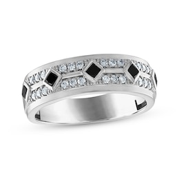 Now + Forever Men's Square-Cut Black Diamond & White Diamond Wedding Band 5/8 ct tw 10K White Gold