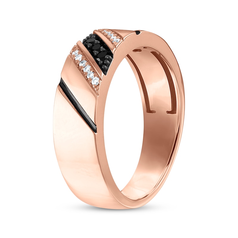 Men's Black & White Diamond Diagonal Wedding Band 1/6 ct tw 10K Rose Gold