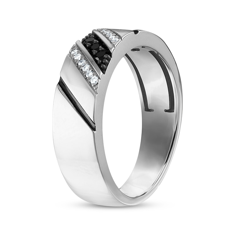 Men's Black & White Diamond Diagonal Wedding Band 1/6 ct tw 10K White Gold