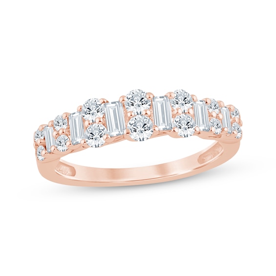 Baguette & Round-Cut Diamond Anniversary Ring 5/8 ct tw 14K Rose Gold