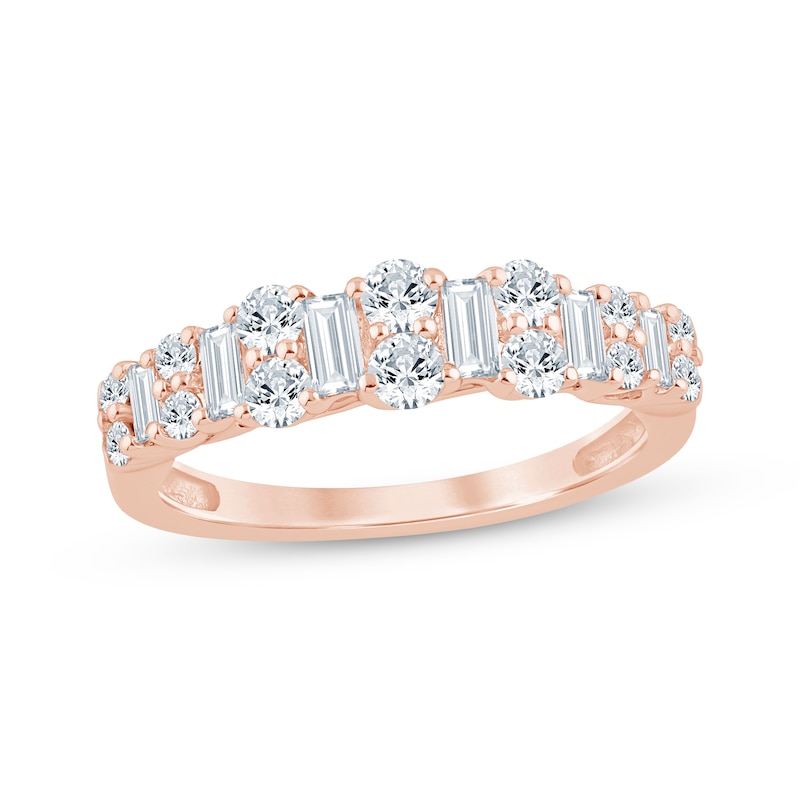 Main Image 1 of Baguette & Round-Cut Diamond Anniversary Ring 5/8 ct tw 14K Rose Gold