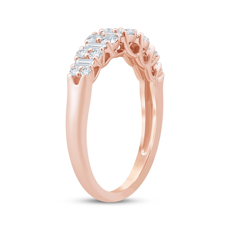 Main Image 2 of Baguette & Round-Cut Diamond Anniversary Ring 5/8 ct tw 14K Rose Gold