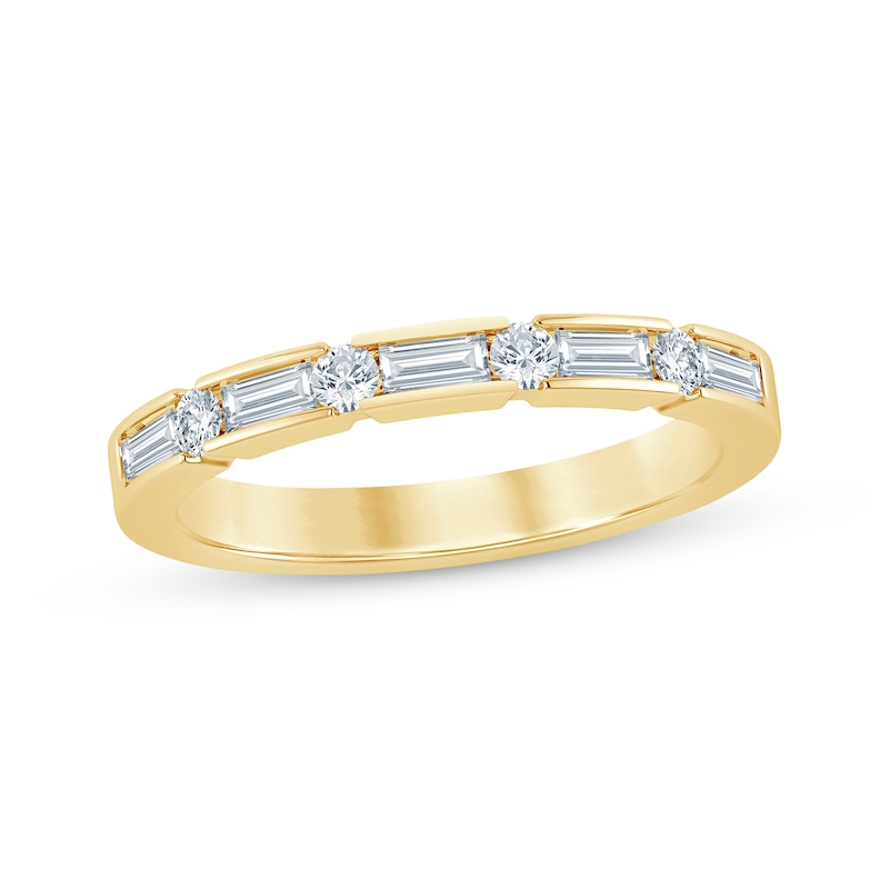 Main Image 1 of Now + Forever Baguette & Round-Cut Diamond Anniversary Ring 1/2 ct tw 14K Yellow Gold