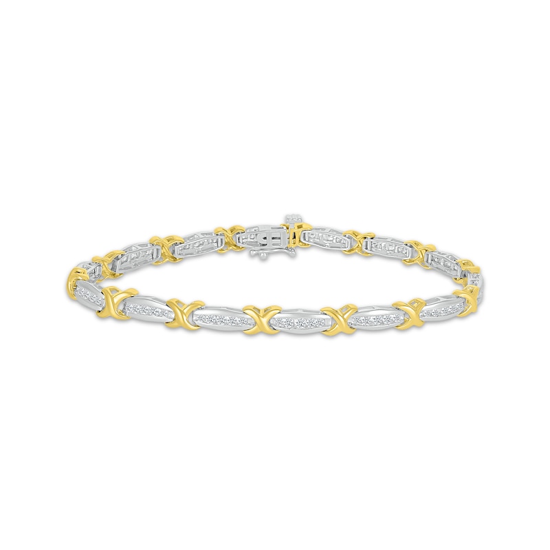 Main Image 1 of Diamond X-Link Bracelet 1 ct tw 10K Two-Tone Gold 7&quot;