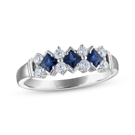 Square-Cut Natural Blue Sapphire & Diamond Anniversary Ring 1/4 ct tw 10K White Gold