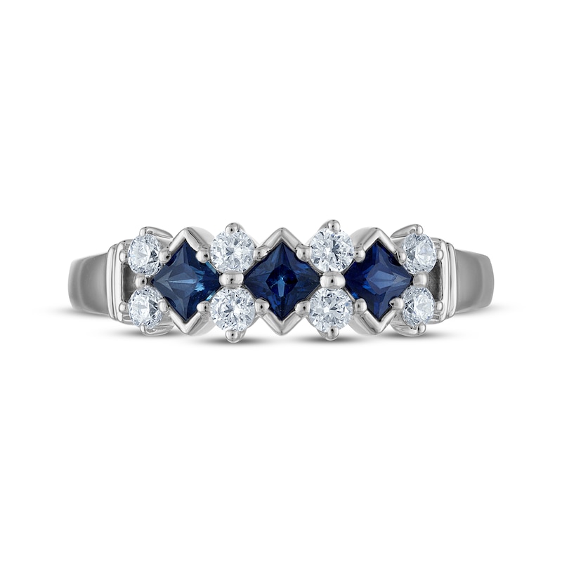 Square-Cut Natural Blue Sapphire & Diamond Anniversary Ring 1/4 ct tw 10K White Gold