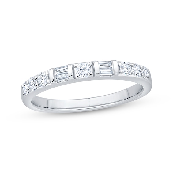 Baguette & Round-Cut Diamond Anniversary Ring 3/8 ct tw 14K White Gold