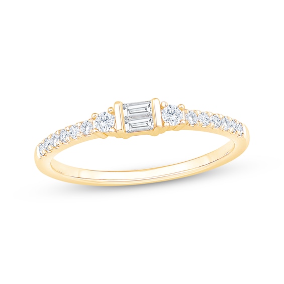 Baguette & Round-Cut Diamond Anniversary Ring 1/4 ct tw 10K Yellow Gold
