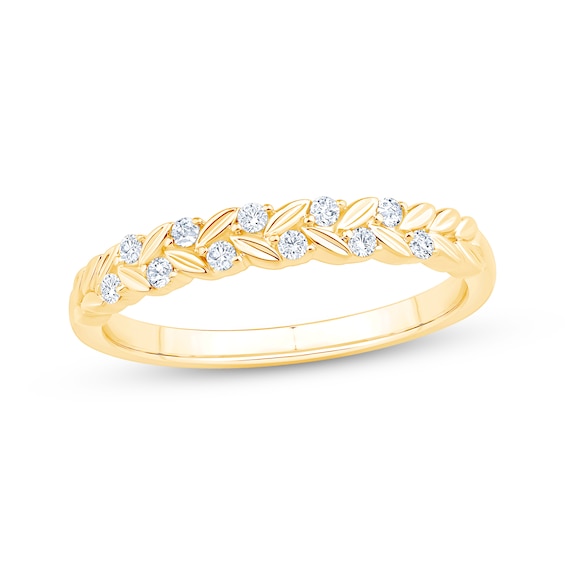 Diamond Leaf Anniversary Ring 1/8 ct tw 10K Yellow Gold