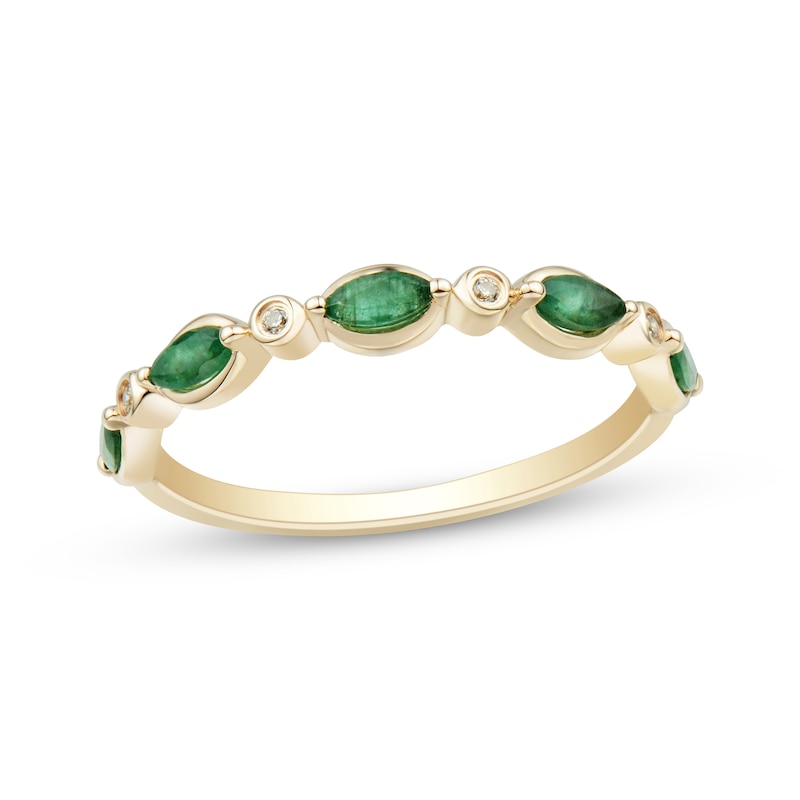 Main Image 1 of Marquise-Cut Natural Emerald & Diamond Accent Anniversary Ring 10K Yellow Gold