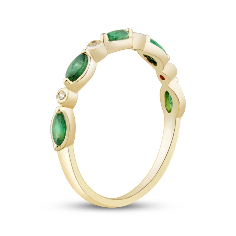 Main Image 2 of Marquise-Cut Natural Emerald & Diamond Accent Anniversary Ring 10K Yellow Gold