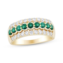 Natural Emerald & Diamond Anniversary Ring 1/2 ct tw 10K Yellow Gold