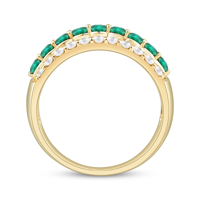 Natural Emerald & Diamond Anniversary Ring 1/2 ct tw 10K Yellow Gold