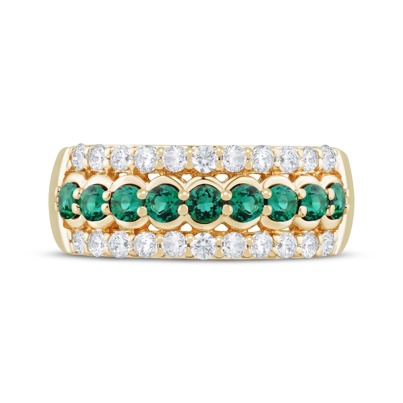 Natural Emerald & Diamond Anniversary Ring 1/2 ct tw 10K Yellow Gold