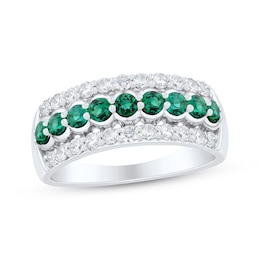 Natural Emerald & Diamond Anniversary Ring 1/2 ct tw 10K White Gold