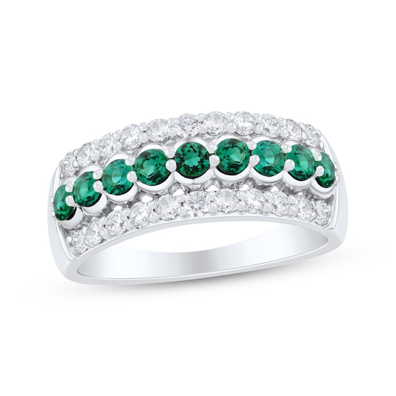 Natural Emerald & Diamond Anniversary Ring 1/2 ct tw 10K White Gold