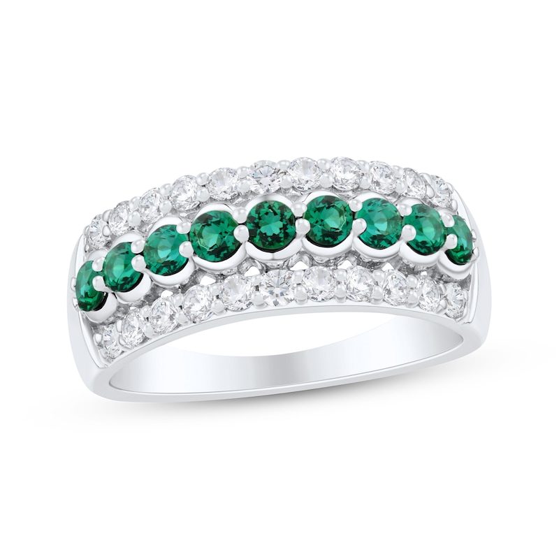 Main Image 1 of Natural Emerald & Diamond Anniversary Ring 1/2 ct tw 10K White Gold