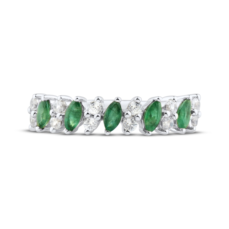 Main Image 3 of Marquise-Cut Natural Emerald & Diamond Anniversary Ring 1/5 ct tw 10K White Gold