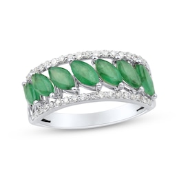 Marquise-Cut Natural Emerald & Diamond Anniversary Ring 1/4 ct tw 10K White Gold