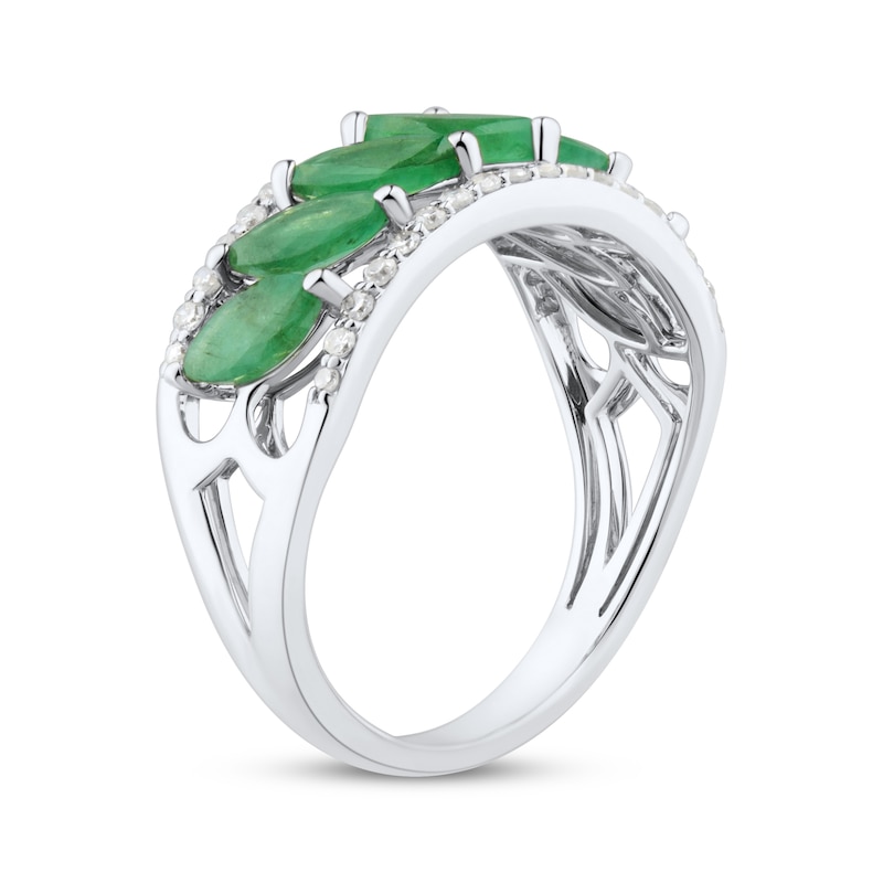 Main Image 2 of Marquise-Cut Natural Emerald & Diamond Anniversary Ring 1/4 ct tw 10K White Gold