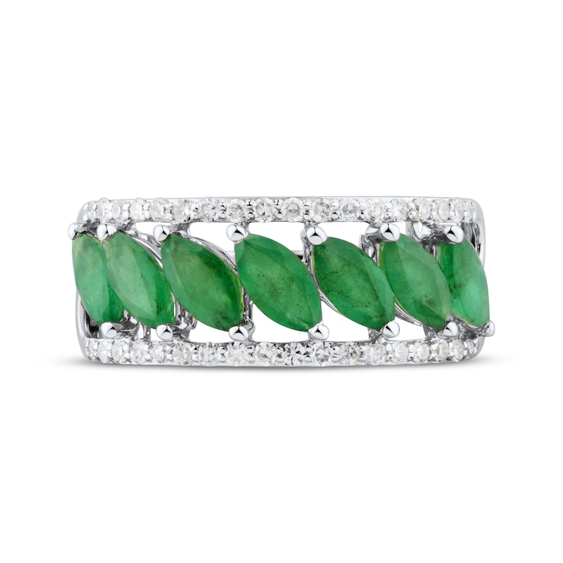 Main Image 3 of Marquise-Cut Natural Emerald & Diamond Anniversary Ring 1/4 ct tw 10K White Gold